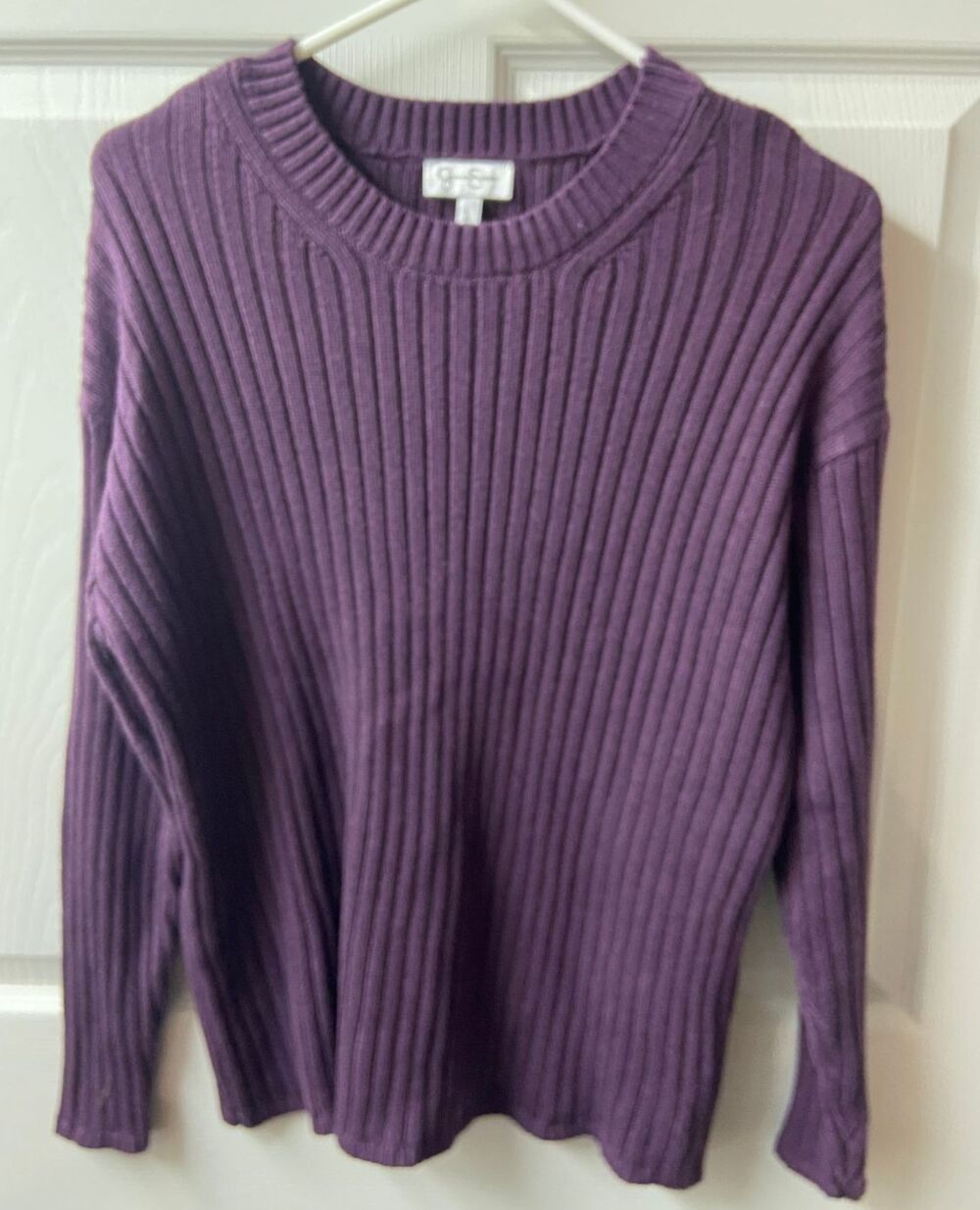 Jessica Simpson Ribbed Sweater Womens Purple Large Crew Neck Long Sleeved